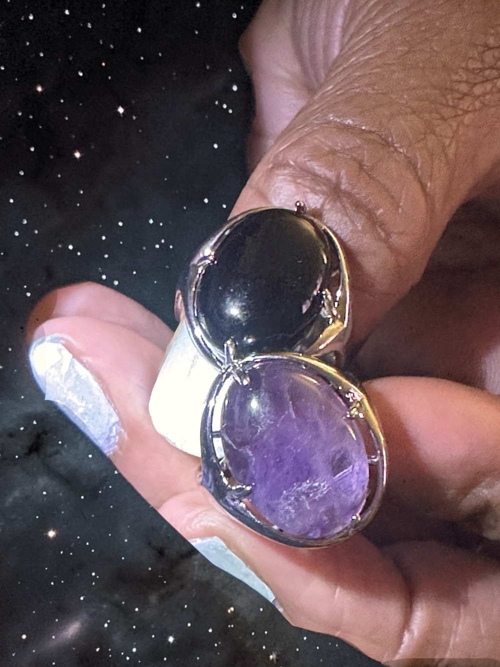 Sterling Silver Amethyst or Obsidian Adjustable Ring